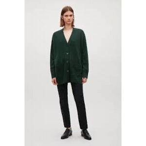 COS Womens Small Oversized Dark Green 100% Wool Cardigan Dark Green Minimalist